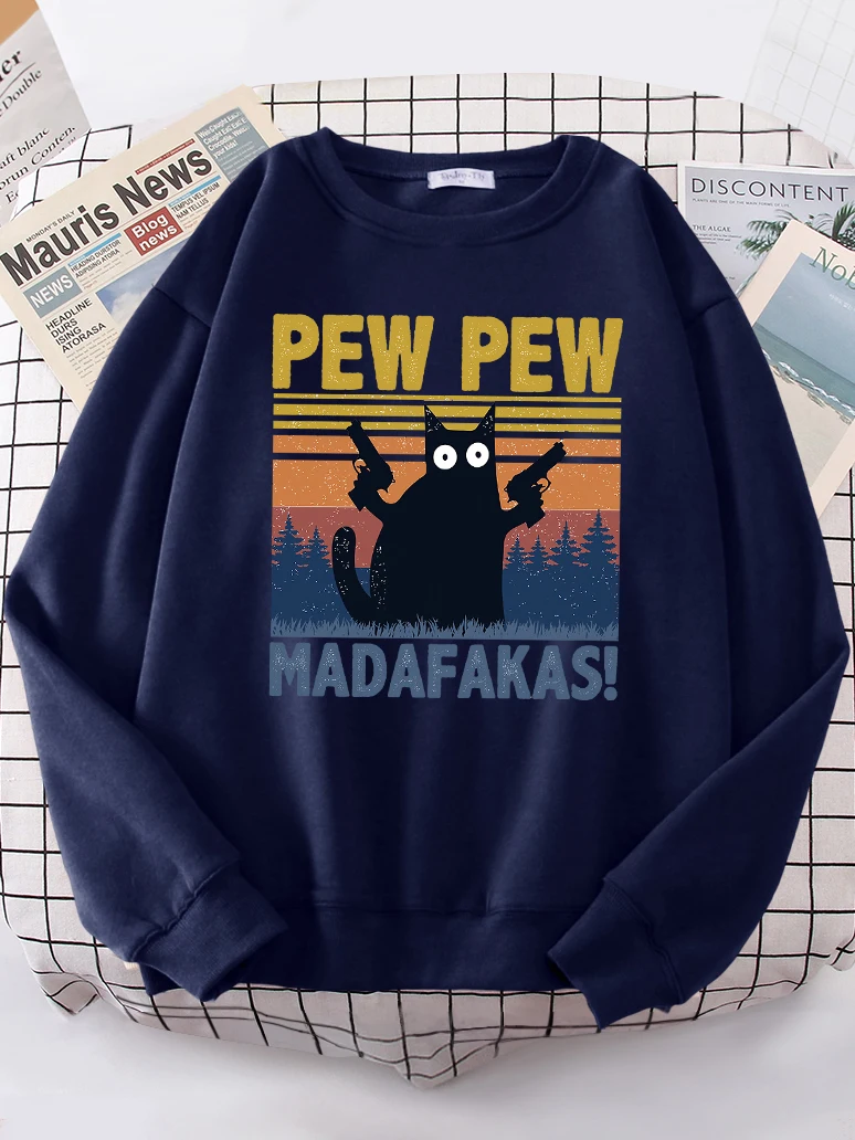 Cartoons Cat Pew Pew Madafakas Funny Women's Hoodies Fashion All-match Hoodie Warm Fleece S-XXL Hoody High Quality Clothes