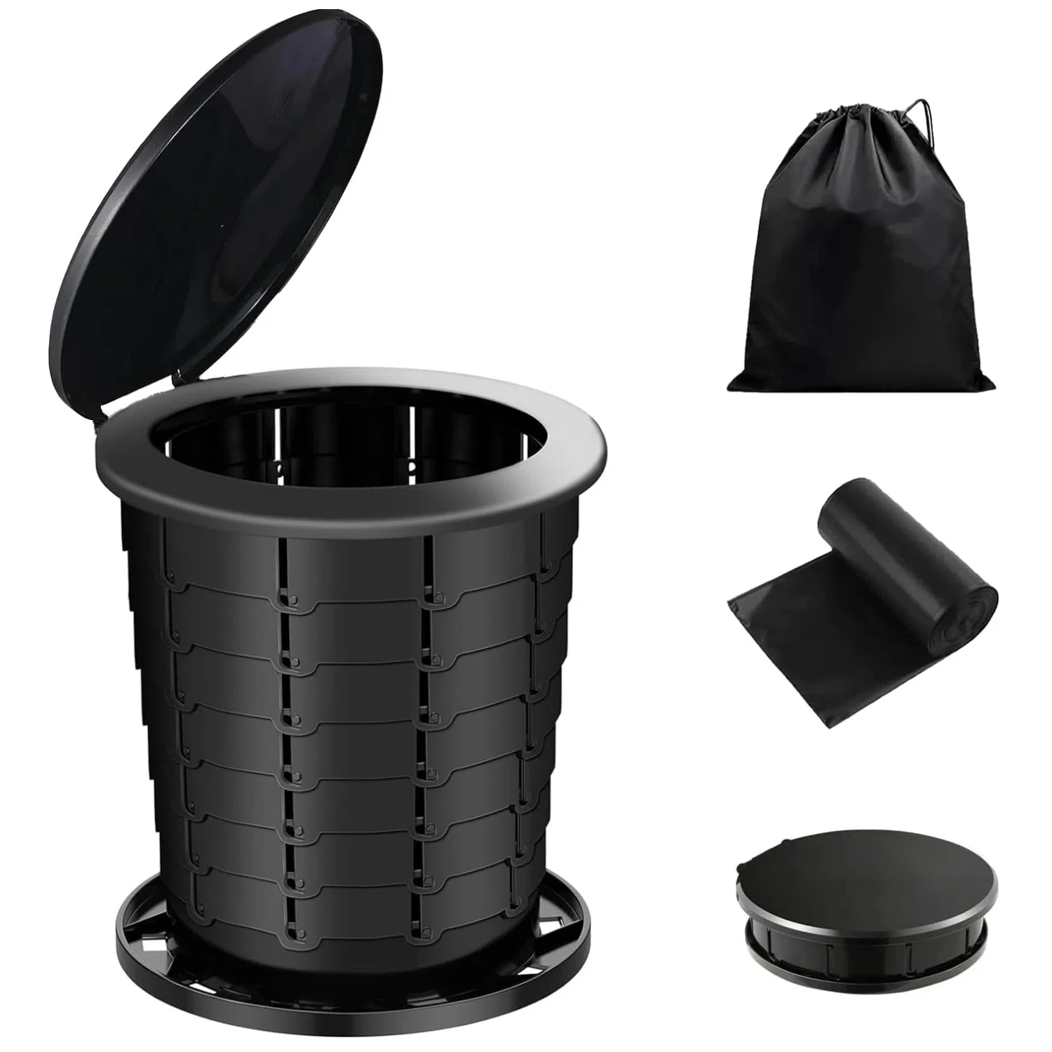 Black Portable Camping Toilet, Adjustable Height Portable Potty, Folding Toilet with Lid, Travel Toilet for Car, Hiking, Fishing