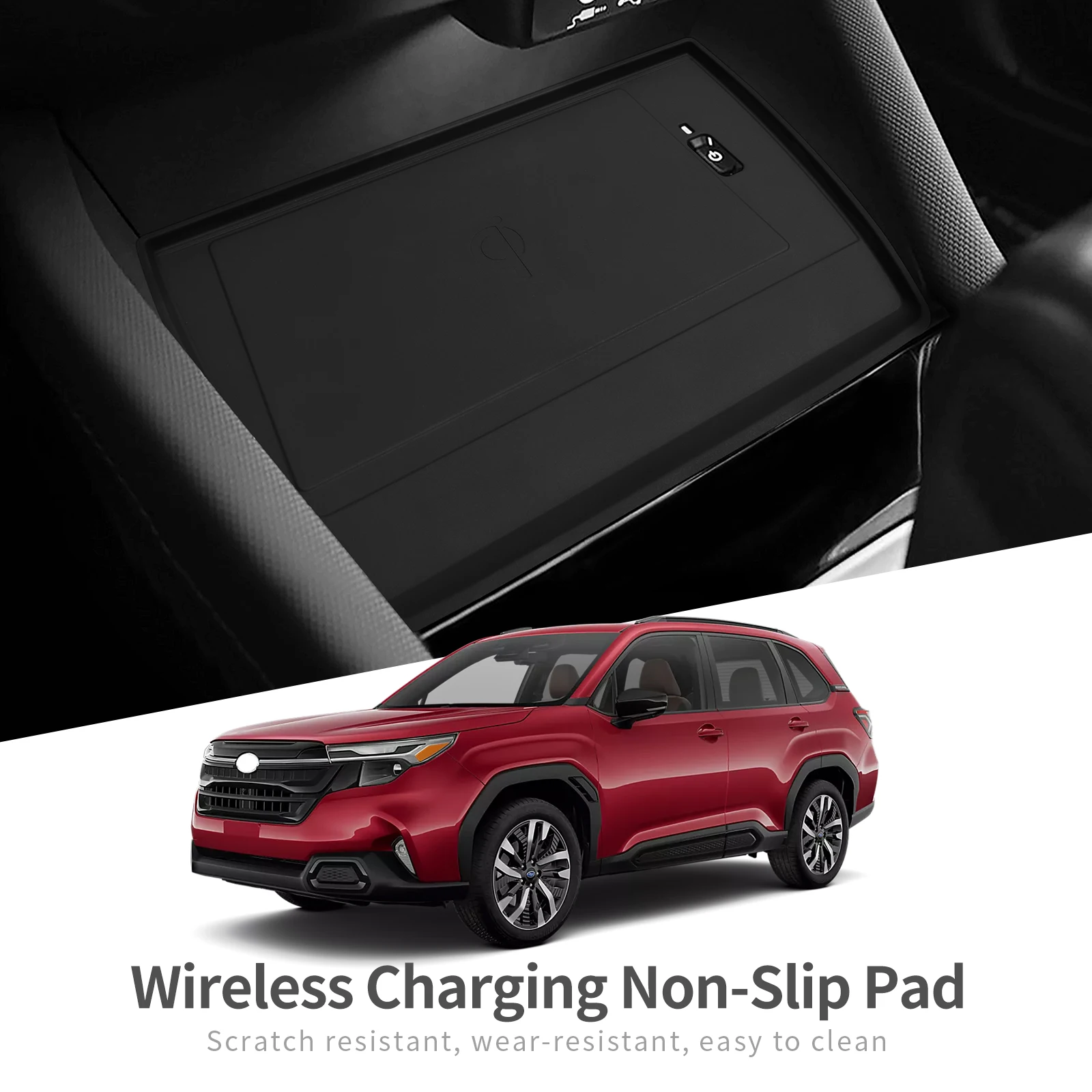 LUCKEASY for Subaru Forester 2025 Car Anti-Slip Pad Silicone Center Console Wireless Charger Interior Accessories Black