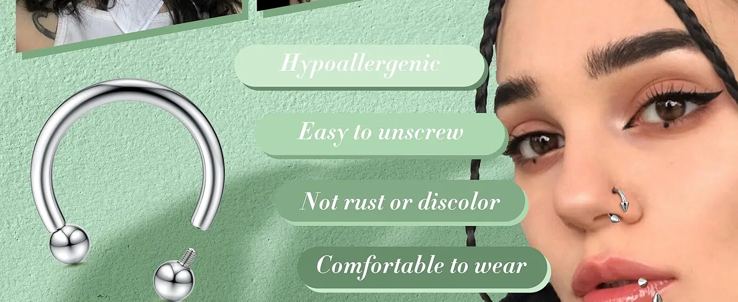 Drperfect 8-teiliges Septum-Streck-Set aus Chirurgenstahl für Damen und Herren, Hypoallergener Septum-Pincher, Septum-Piercing-Schmuck – Detail 5