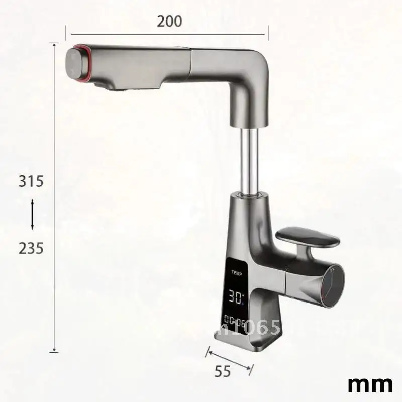 Waterfall Digital Temperature Display Bathroom Basin Faucet Brass Tap Sink And Bathroom Water Cold Pull Out New Mixer Hot