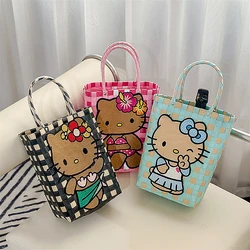 18*25cm Sanrios Tote Bag Cute Anime Hawaii HelloKittys Summer Straw Women Basket Handbag Female Beach Bag Bali Shopper Tote