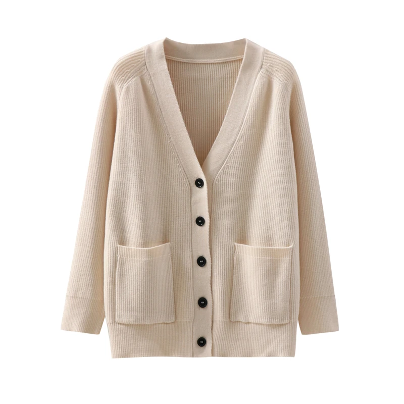 Autunno e inverno da donna sciolto scollo a V stile pigro giacca maglione di media lunghezza cardigan stile delicato temperamento versatile