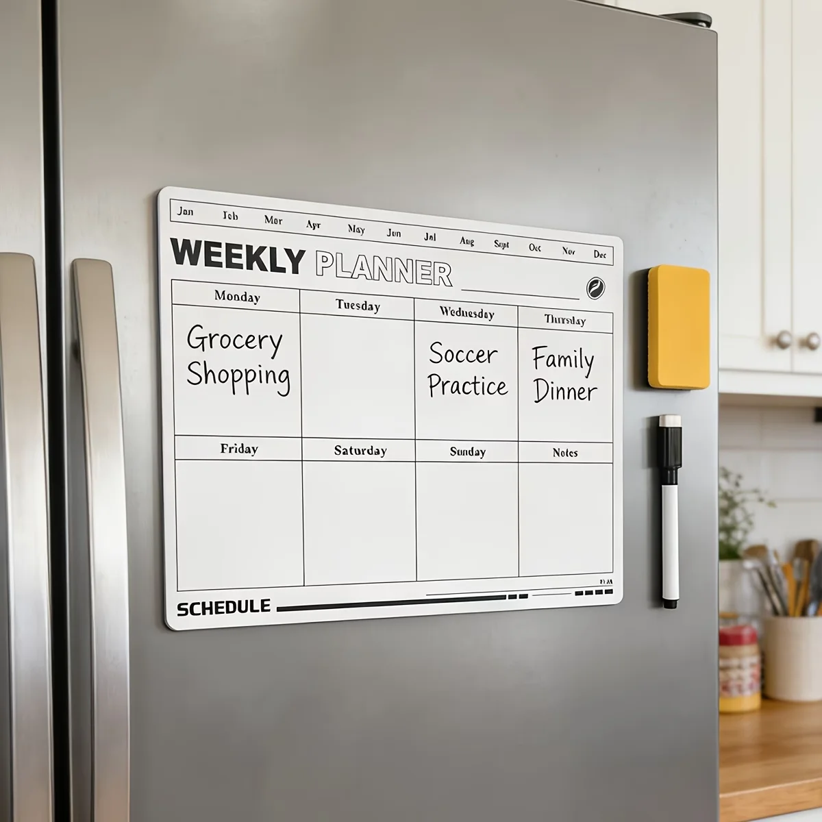 Magnetic Weekly Planner Whiteboard, Erasable Schedule Board for Home Office And Student Task Planning, Includes Pen And Eraser