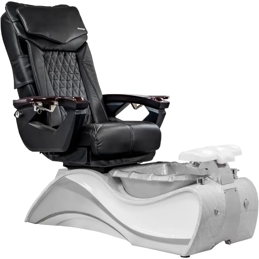 Pedicure Chair 18-LX with Discharge Pump Stylish Pedicure Tub with Pipe-Less Magnetic Jet, White/Grey Oak Trim  Pedicure Chair