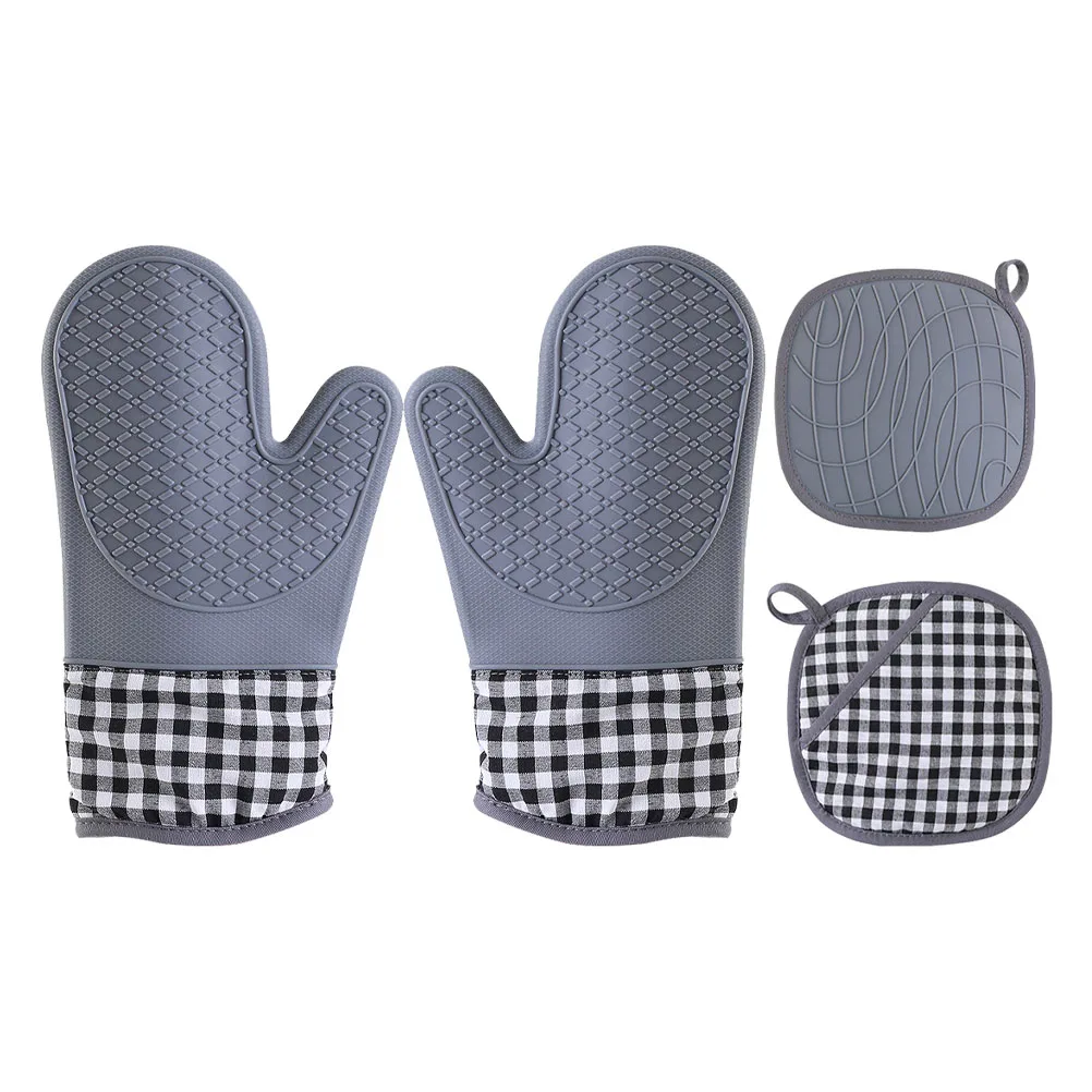 

Thicken Thickened Thermal Insulation Gloves Cooking Silica Gel Heatproof Oven Mitts with Pad