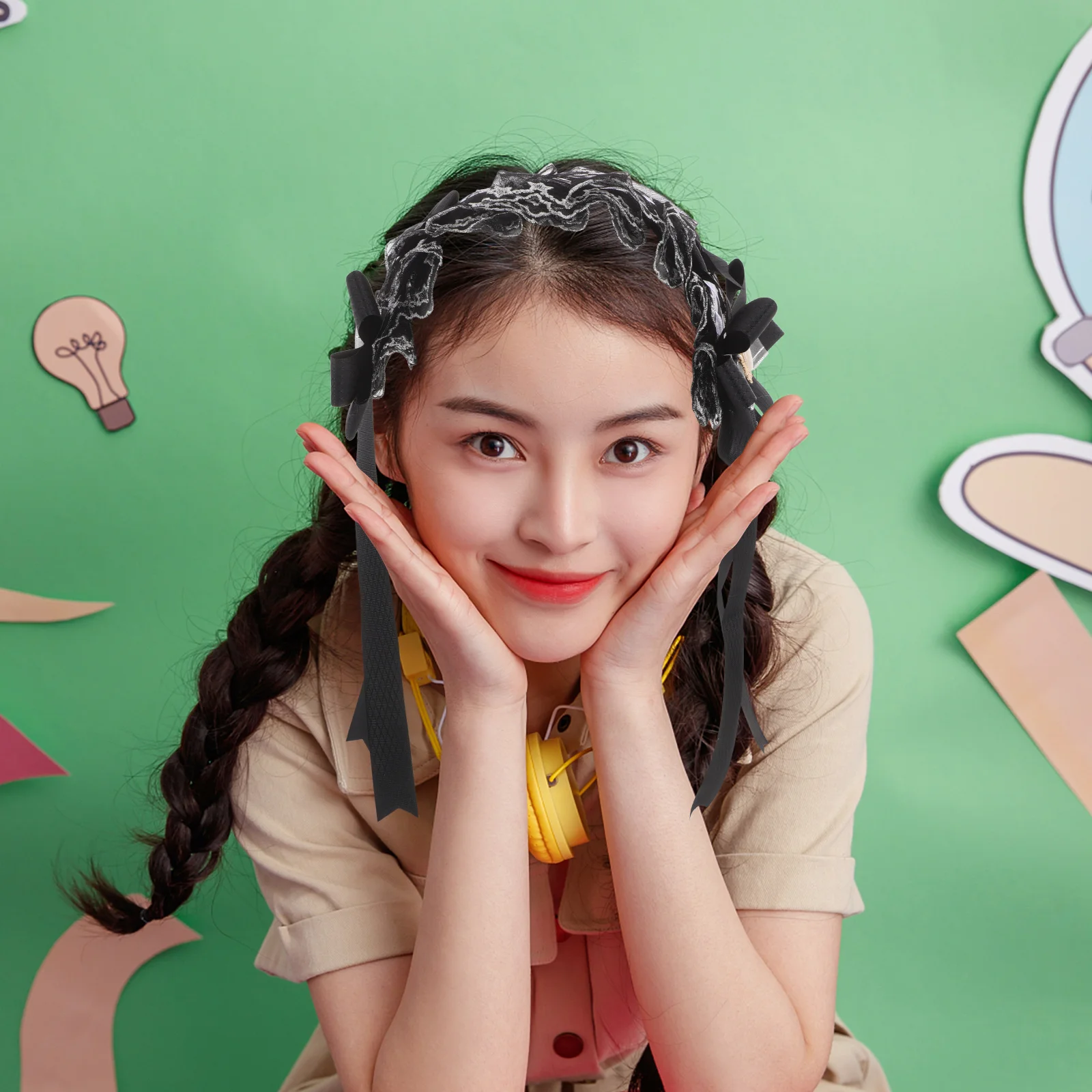 

Lolita Lace Bowknot Headband Maid Hair Decoration Cosplay Vintage Party Girls Hairband Maid Headband Hair Accessories