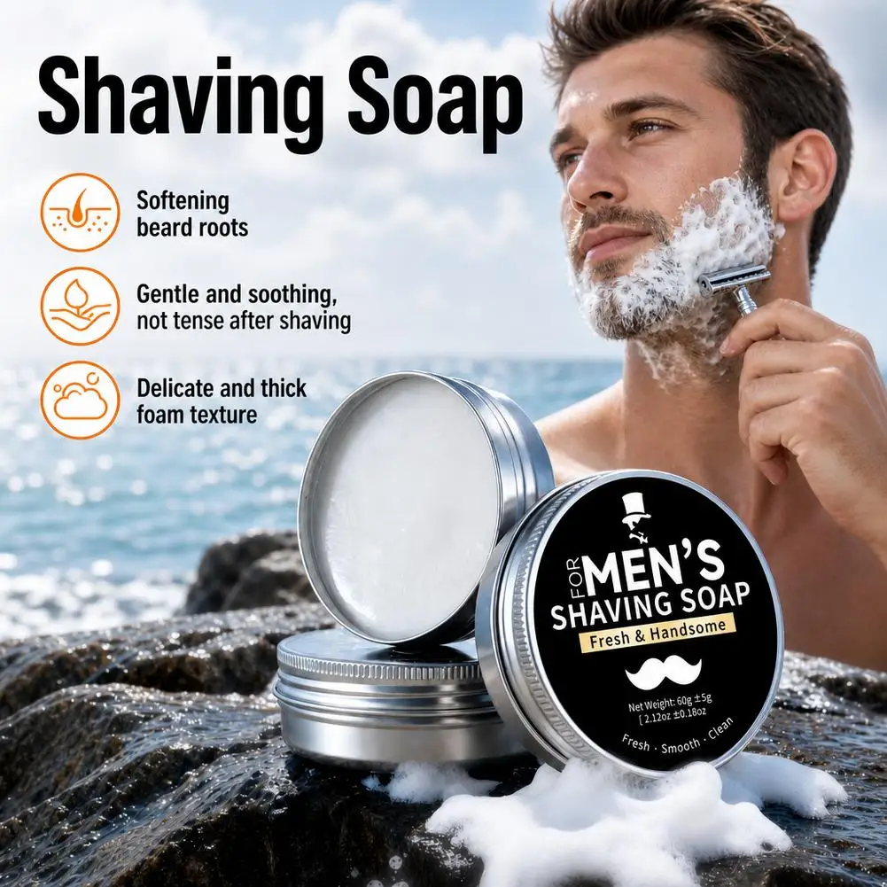 60g Shaving Soap for Men, Soften Beard for Smooth & Comfortable Shave, Gent Moisturizing Natural Shaving Bar Mens Grooming Care