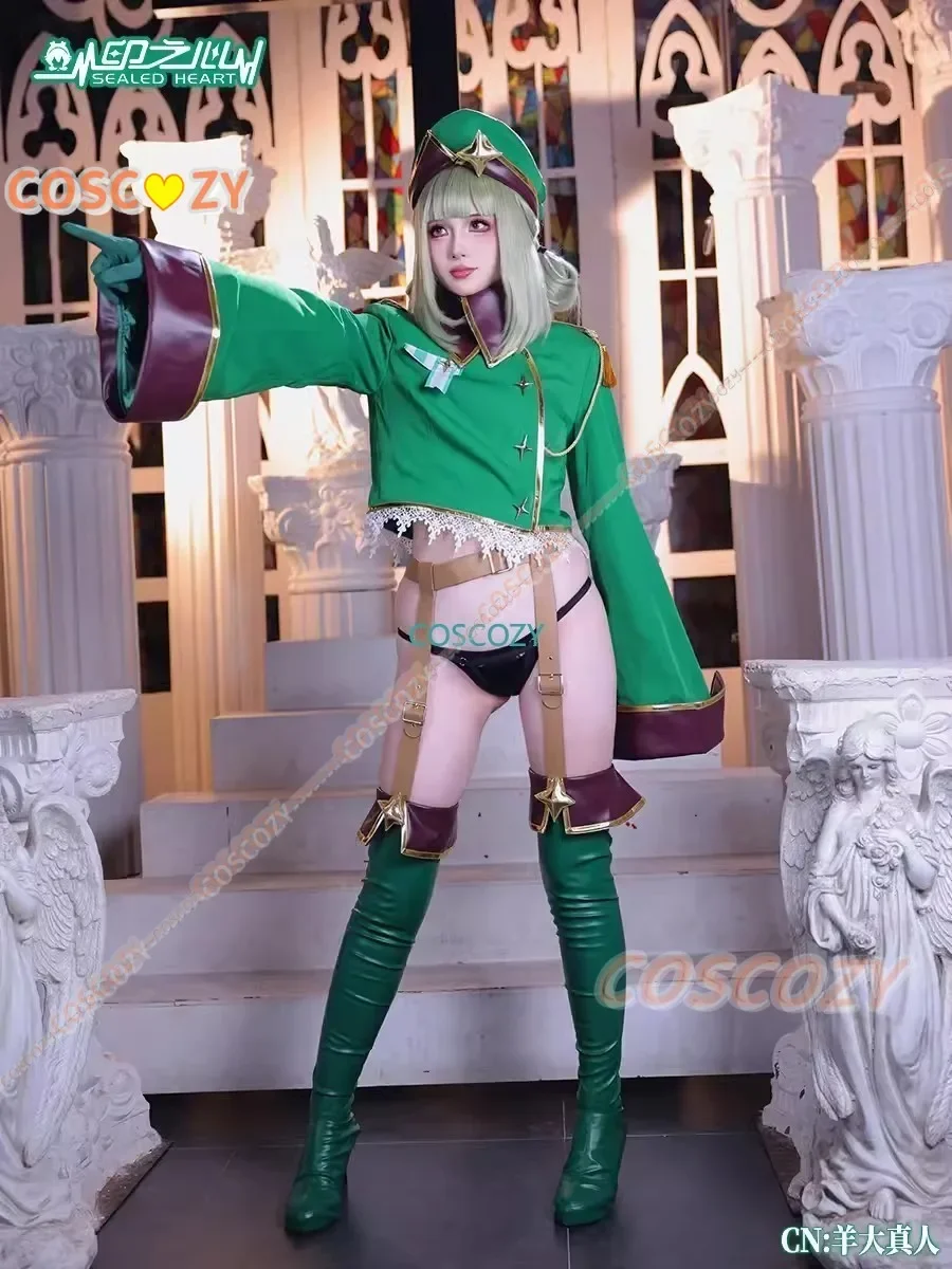 Sprudelt über magische gir araga kiwi cosplay kostüm perücke sexy frauen uniform hut leder lange stiefel grüne perücke araga kiwi cos