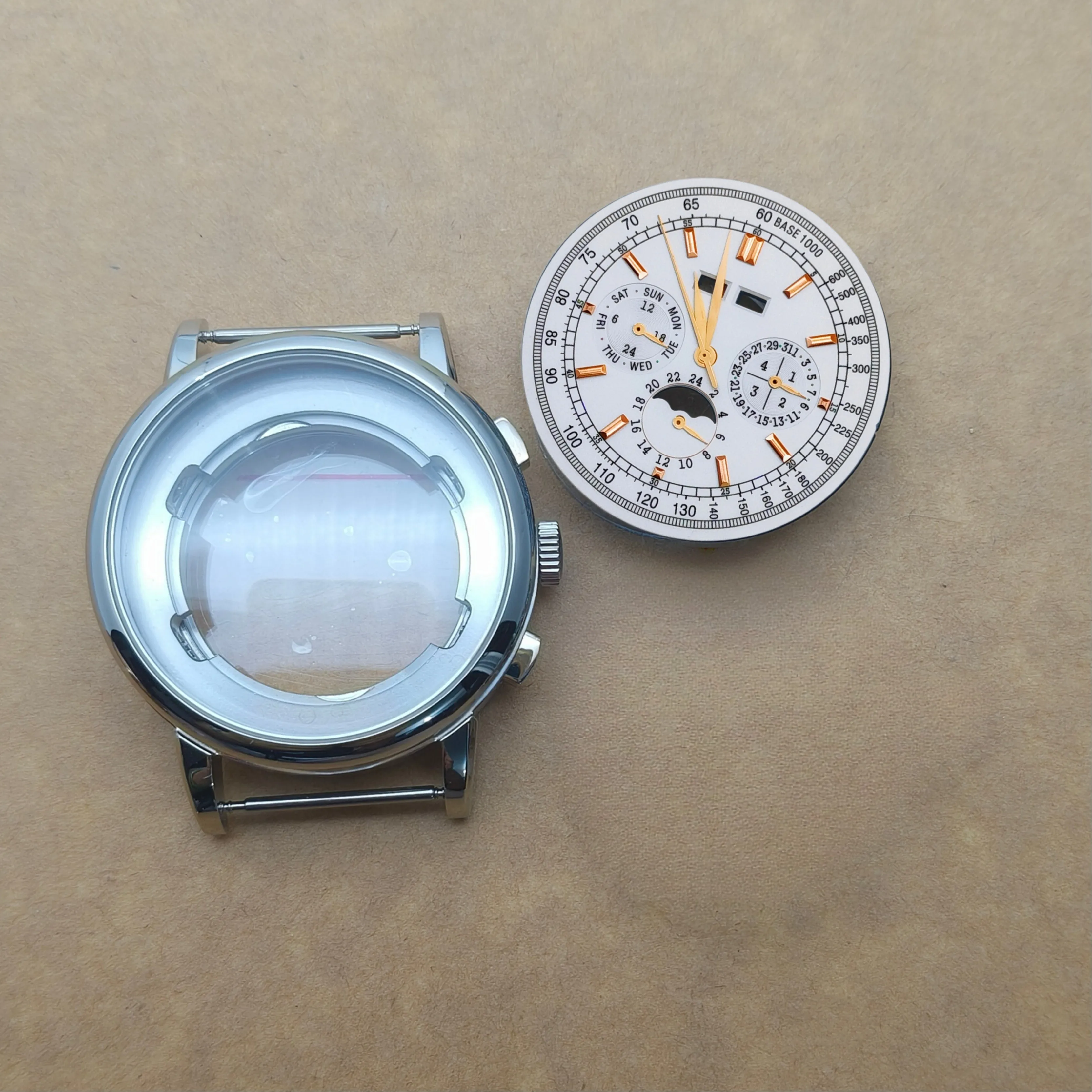 42mm Men Watch Case Dial Add Hands Fit ST1655 Moon-phase, Annual Calendar & Month Mechanical Automatic Movement