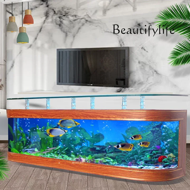 خزانة تلفزيون XX، خزان ذهبي، أرضية متوسطة وكبيرة، طاولة قهوة مستديرة مزدوجة ضد حوض السمك الزجاجي الإبداعي #5