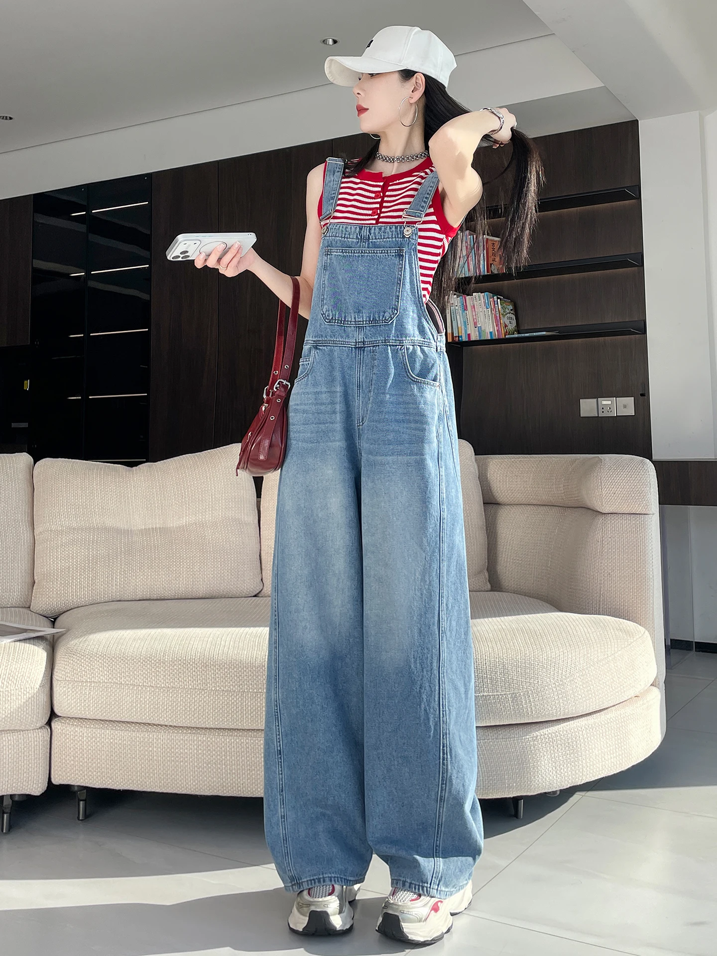

High Waist Wide Leg Denim Overalls Women's Casual Loose Fit Spring Autumn New Sle Korean Faion Ladies Jeans Overalls