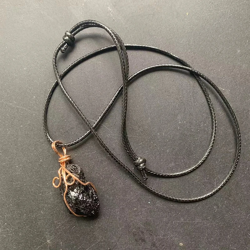 Raw Black Tourmaline Pendant Necklace Wholesale Bulk Rough Stones Copper Wire Wrapped Jewelry Crystals Necklaces 1pc Dropship