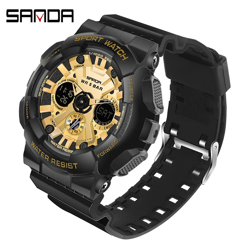 SANDA 2025men's and women's multifunctional digital watch LED waterproof night light military couple hand electronic watch gift