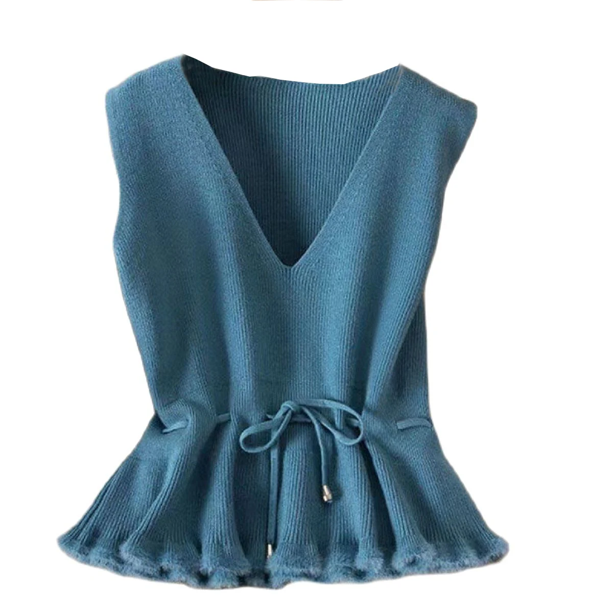 Women Tank Top Solid Knitted Korean Fashion Sweater V-neck Loose Thin Sleeveless Shirt Blusas