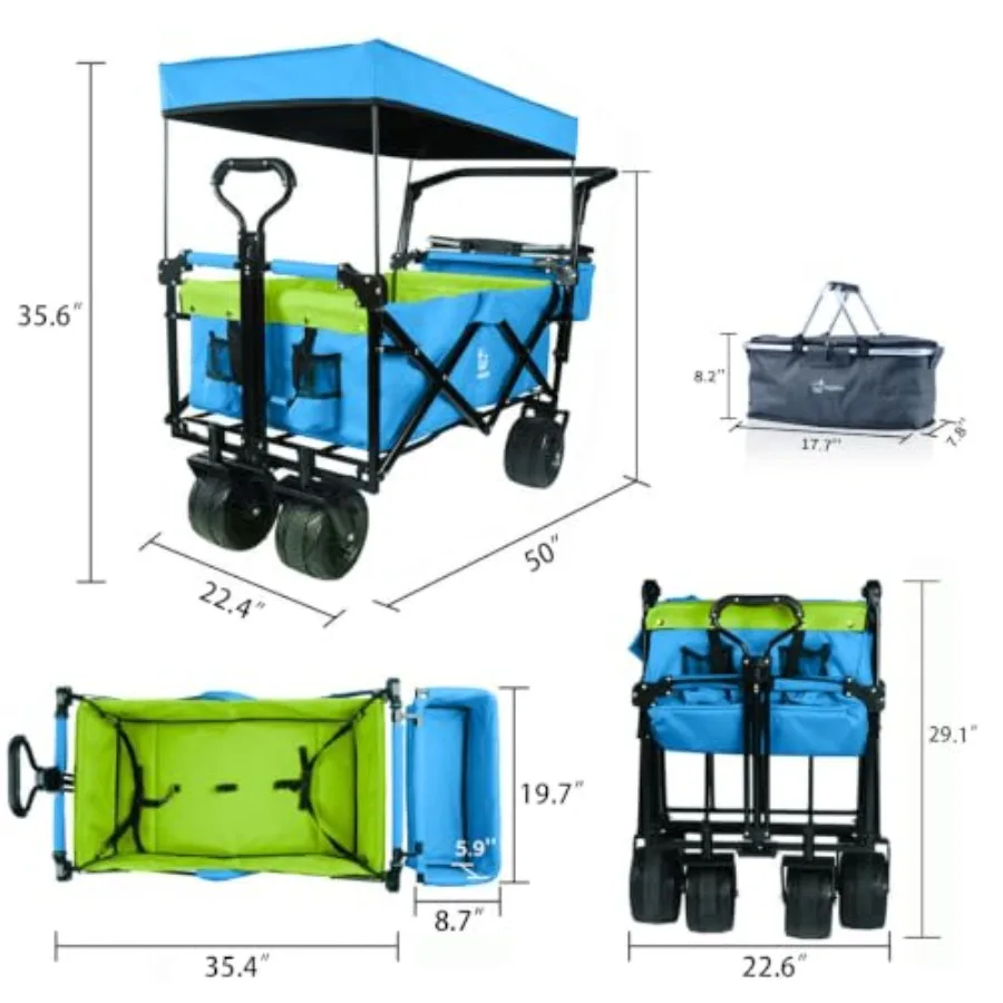 Beach, camping, garden, sports utility cart: heavy duty steel, black, collapsible folding design with removable canopy, 250lbs