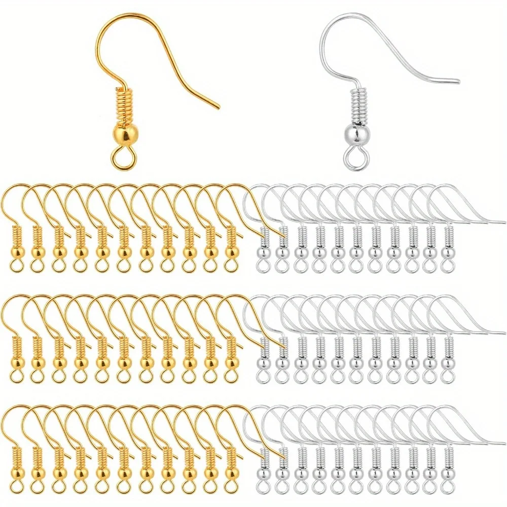 200Pieces Earring Hooks, Fish Hooks Ear Wires French Wire Hooks, Coil and Ball Style Nickel-Free Ear Wires for Jewelry Making