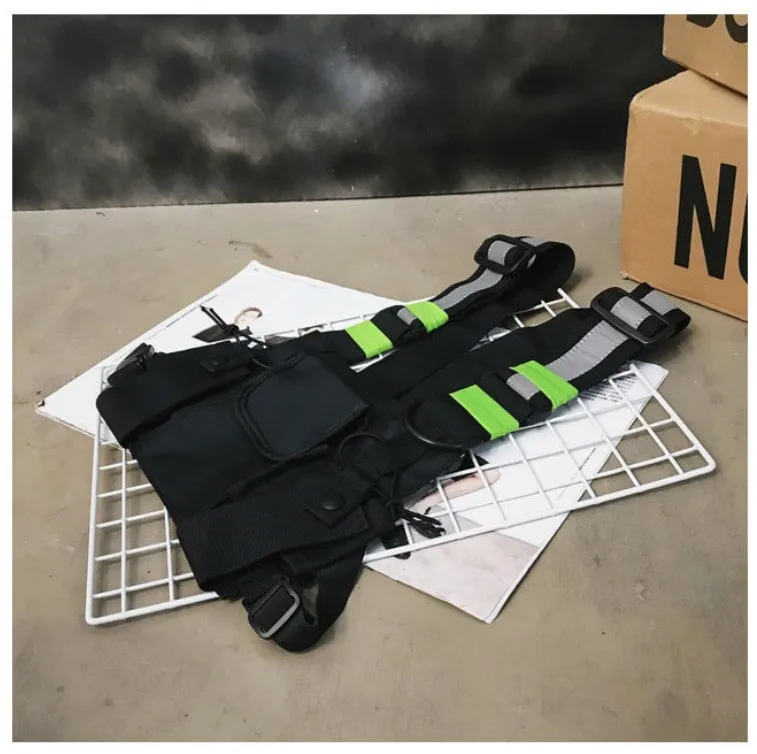 Functional Tactical Chest Bag For Men Fashion Bullet Hip Hop Vest Streetwear Bag Waist Pack Unisex Black Chest Rig Bag