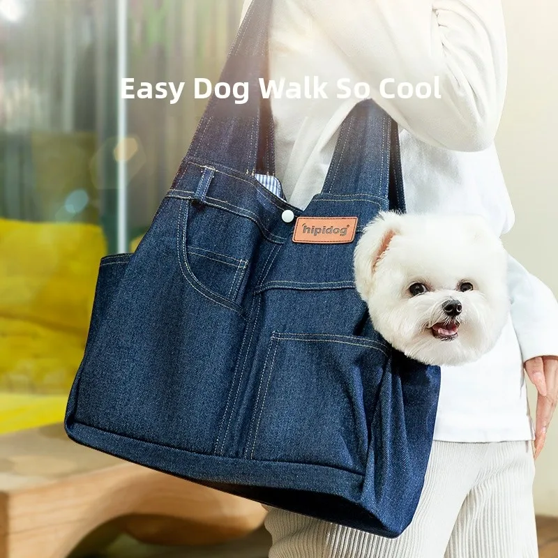 

Portable Dog Backpack Canvas Denim Single Shoulder Slant Cross Large Capacity Pet Travel Bag Leisure Fitness Pet Supplies