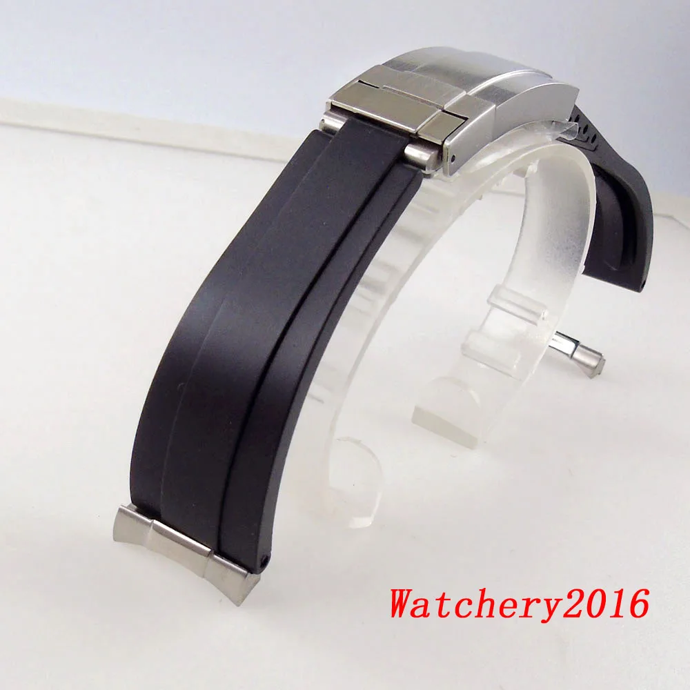 

Black Rubber Watch Strap for 40MM NH35 Watch Case 20mm Width Black 316L Stainless Steel Folding Buckle Link