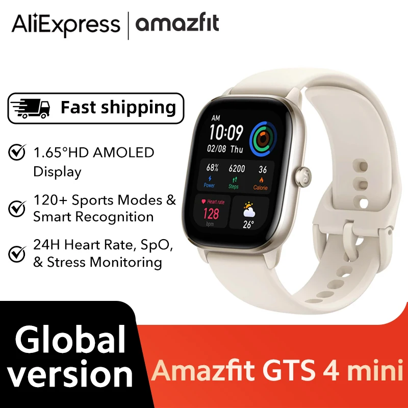 

Amazfit GTS 4 mini Smart Watch 1.65 inch Ultra HD AMOLED Display Alexa Built-in 24H Heart Rate 120+ Sports Modes 5ATM