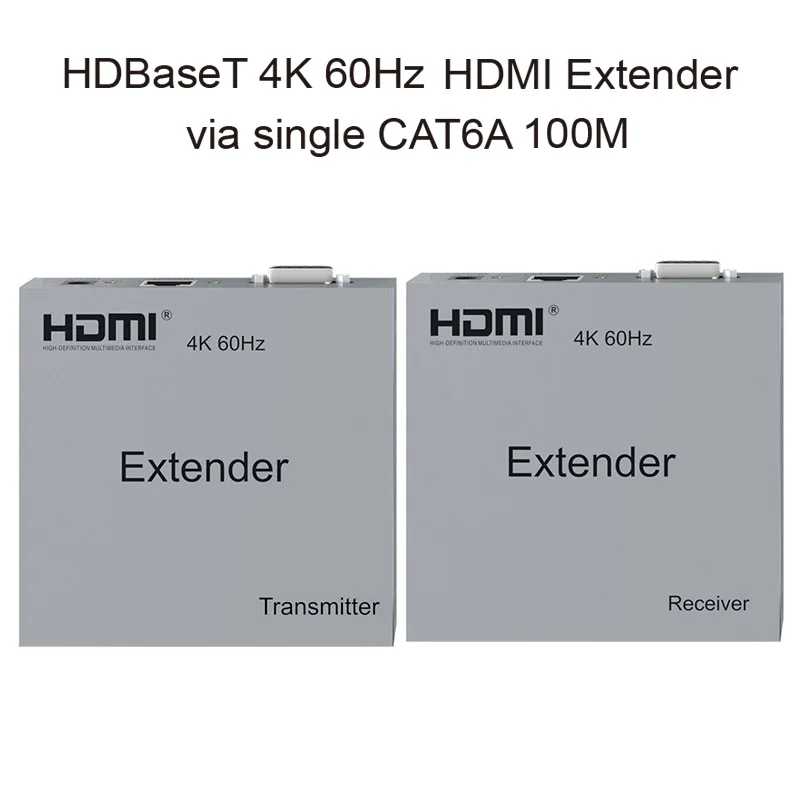 4K 60Hz HDBaseT HDMI Ethernet Extender Over Cat6a Cable 100m Video Transmitter and Receiver RS232 HDCP2.2 IR for Laptop PC To TV