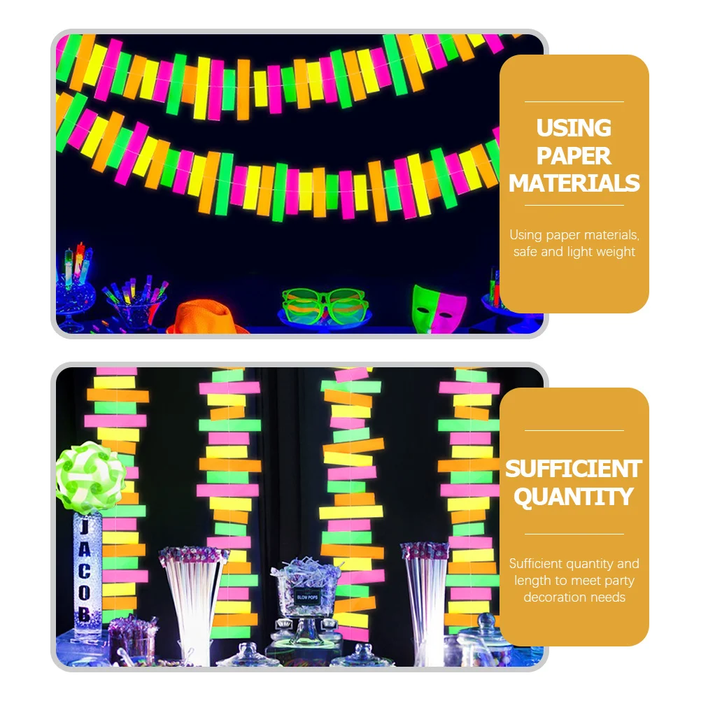 

2pcs 2 Sets Fluorescent Garlands Glow In The Dark Neon Party Hanging Streamers Wedding Carnival Anniversary Decorations Colorful