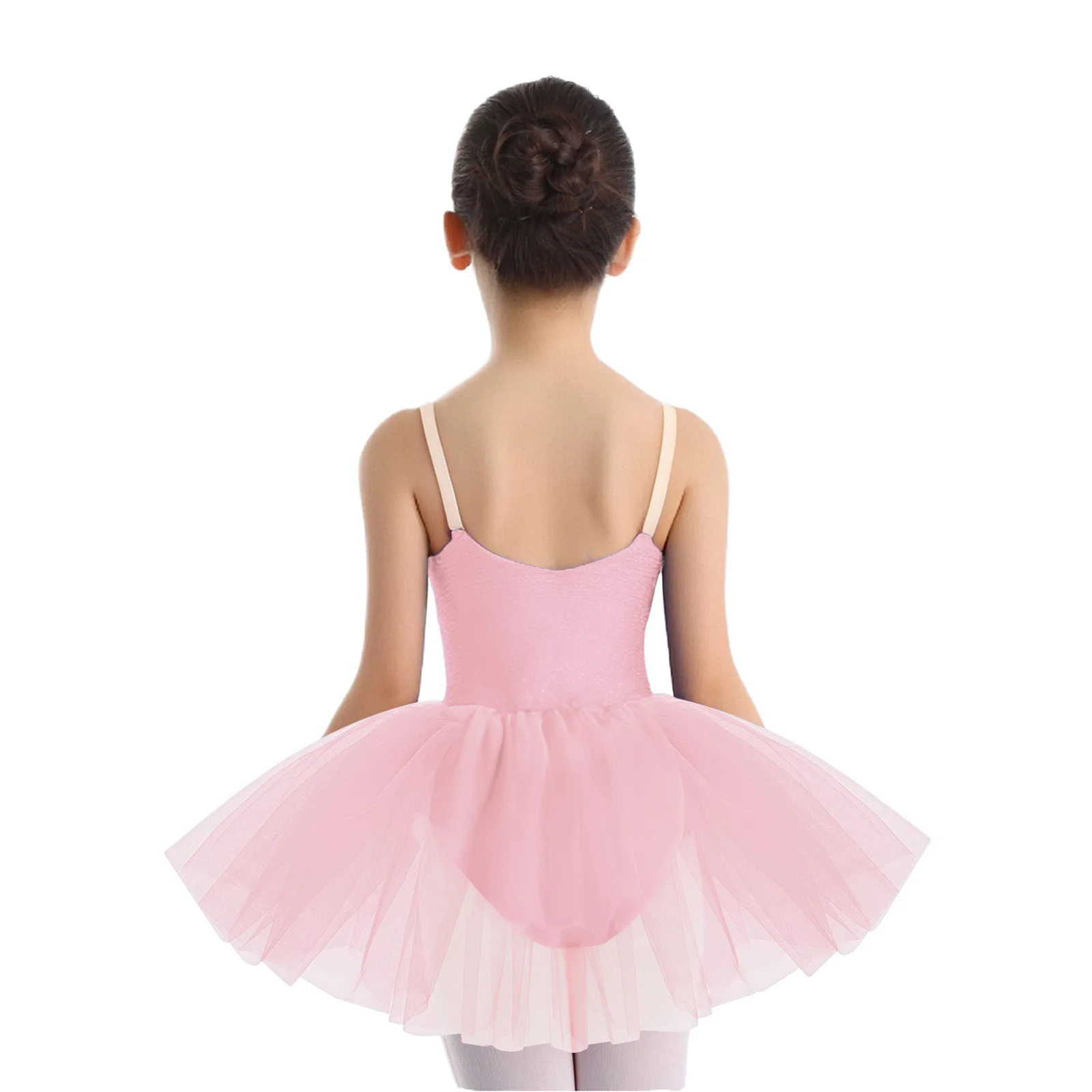 Kids Girls Professional Ballet Tutu Dress Sleeveless Adjustable Spaghetti Straps Front Lace Splice Dance Leotard Dress Dancewear