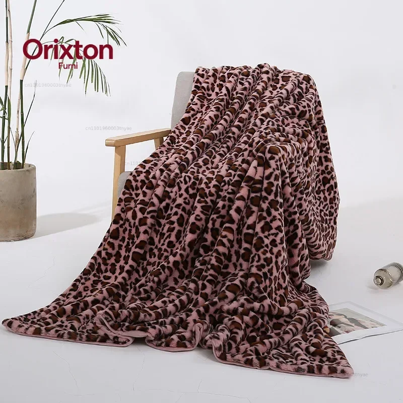 Faux Rabbit Fur Leopard Print Double-layer Coral Rabbit Plush Blanket Bedroom Sofa Soft Breathable Warm Cover Blanket