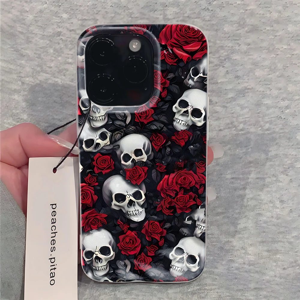Funda con calavera de rosa roja para IPhone 17 Air 16 15 14 Plus 13 12 11 Pro Max Funda a prueba de golpes para IPhone 16 15 14 Plus Funda