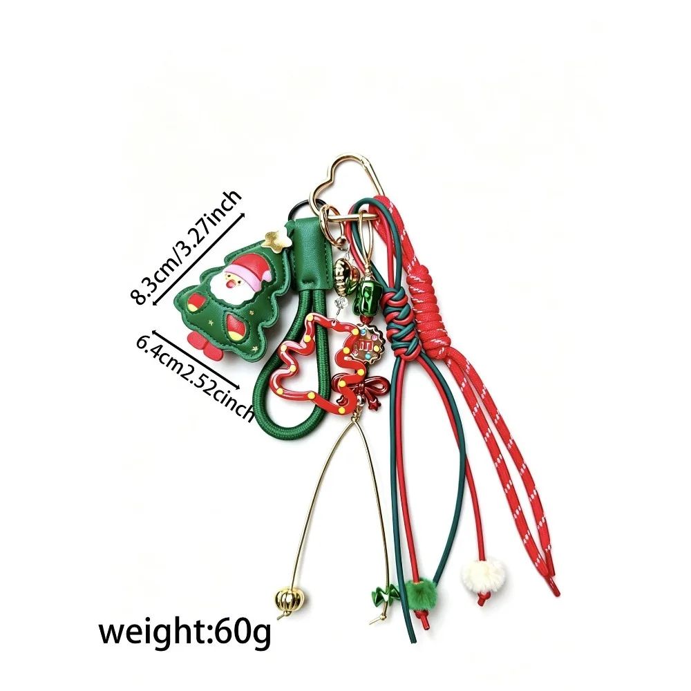 Weihnachtlicher handgefertigter Taschenanhänger, Schlüsselanhänger, grüner Leder-Weihnachtsmann-Baum-Anhänger, rot-grüne geflochtene Rucksack- und Handtaschen-Dekoration, Weihnachtsgeschenk – Detail 5