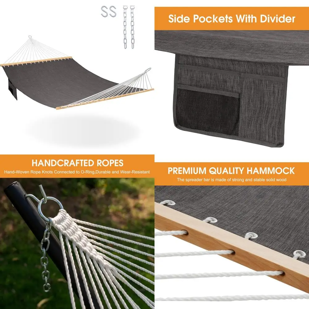 أرجوحة مزدوجة سريعة الجفاف بطول 11 قدم مع قضيب مفرش وجيب جانبي للاسترخاء في حمام السباحة في الهواء الطلق #1