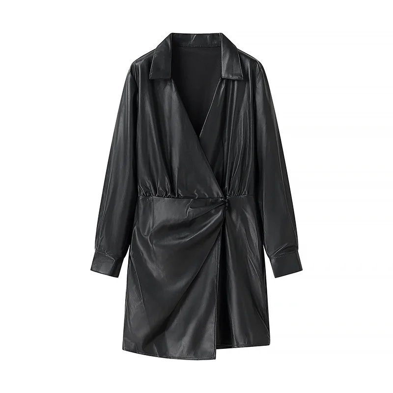 JNLEAOG Autunno Nuovo Faionable Casual Semplice Pelle PU Dr Street Sle Lungo Sve Fibra di poliestere di media lunghezza Dr