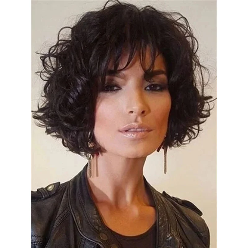 Real Human Hair New Fashion Gorgeous Dark Brown Wavy Women's Wigs 12 In