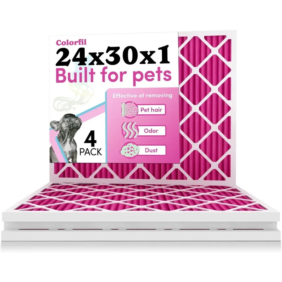 فلتر هواء 24x30x1 لشعر الحيوانات الأليفة والغبار MERV 8 فرن فلتر تيار متردد متغير اللون لرائحة القطط والكلب 23.9x29.9x0.75 حجم دقيق