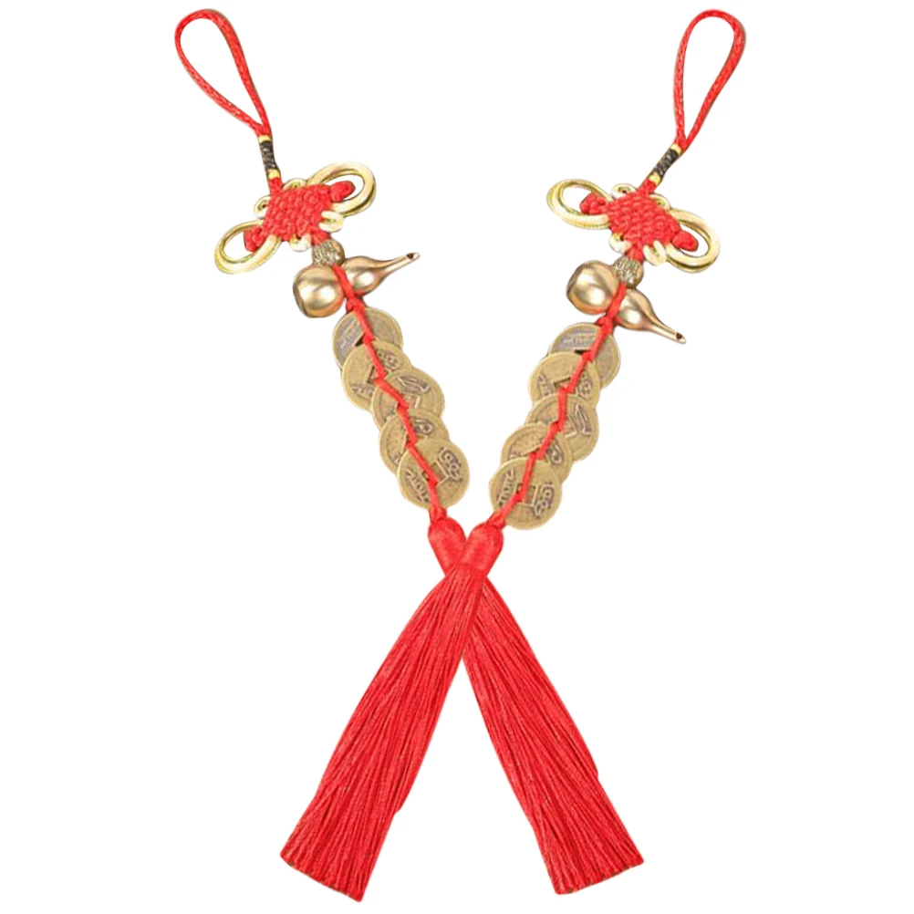 

2pcs Chinese Style Gourd Coin Ornaments New Year Decor Spring Festival Front Door Chinese Knot Tassel Ornament Festival Supplies