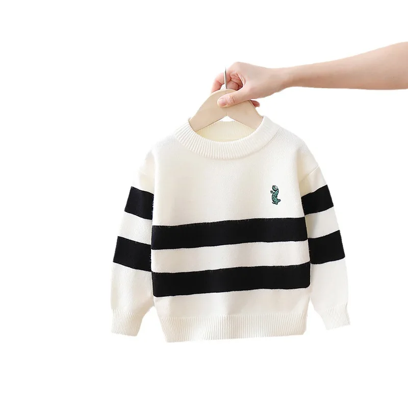 Autumn Winter Toddler Boy Pullovers Cotton Cartoon Printed Long Sleeve Baby Boy Sweater Casual Striped Knitted Children Boys Top