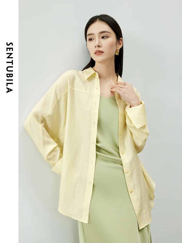 

SENTUBILA Lapel Button Up Long Sleeve Blouse 2024 Spring Summer Simple Solid Straight Women's Shirts & Blouses Tops 141C53630