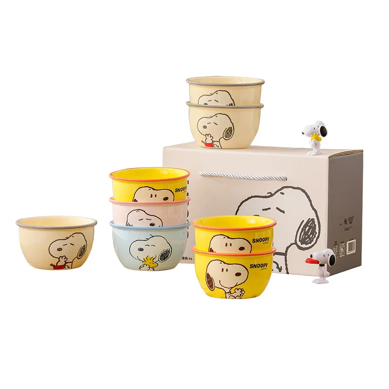 Kawaii Snoopy ciotola da tavola in ceramica genuina da 4.5 pollici 4 pezzi cartone animato grande capacità 400Ml scatola regalo per zuppa e ciotola