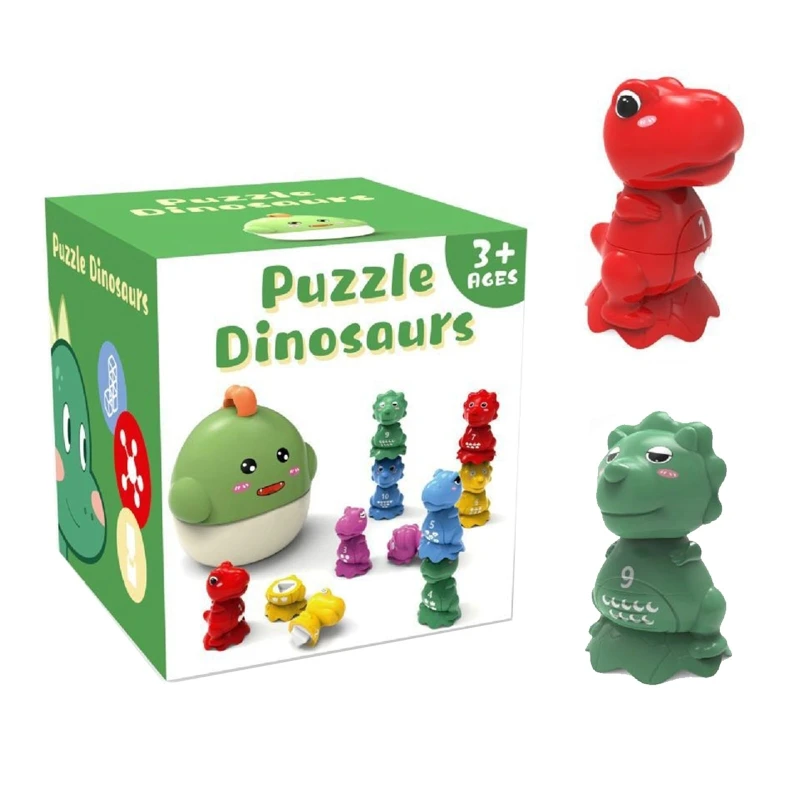 Bloc d'empilage d'équilibre jouet assorti forme couleur, Puzzle géométrique dinosaure 3D, Cognition des nombres, 10