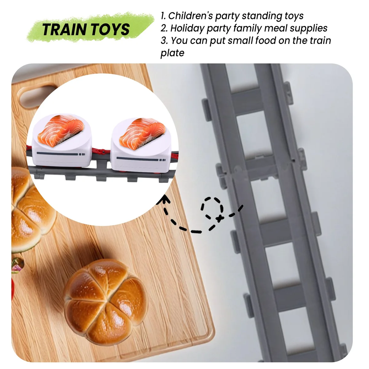 Trem de sushi rotativo, pista de brinquedo, correia transportadora, mesa giratória, conjunto de trem de comida para crianças, faça você mesmo, sushi familiar