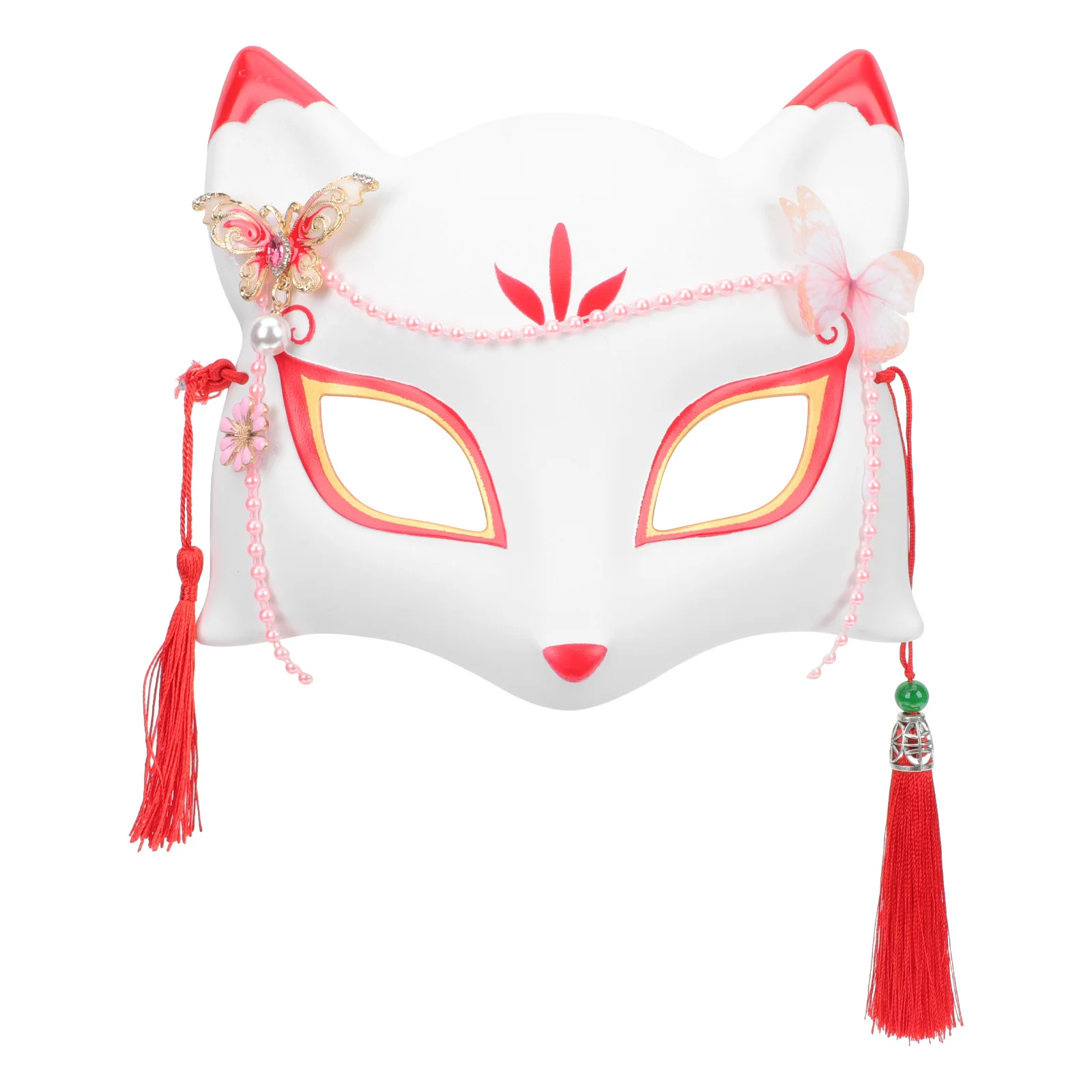 Japanese Hand-Painted Fox Mask Kabuki Kitsune Half Face Mask Anime Cosplay Halloween Party Masquerade Costume Props