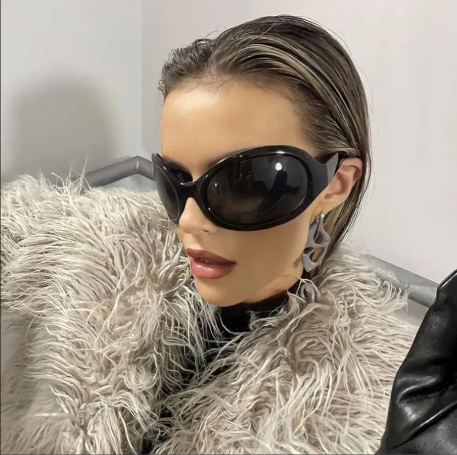 Marka modowa Y2K Punk okulary przeciwsłoneczne gogle nowe kobiety mężczyźni owalne sportowe okulary przeciwsłoneczne damskie ponadgabarytowe czarne odcienie okulary UV400 — zdjęcie 4