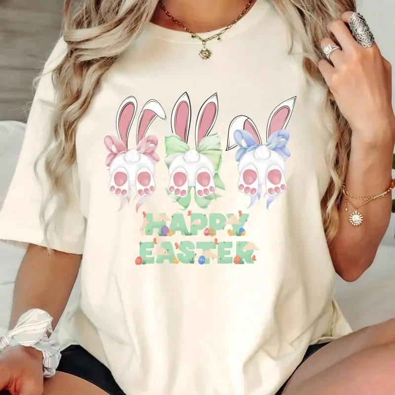 

Футболка с пасхальным кроликом Brushstroke Bunny, кокетка с бантиком и ушками, милый свитер, счастливый ребенок