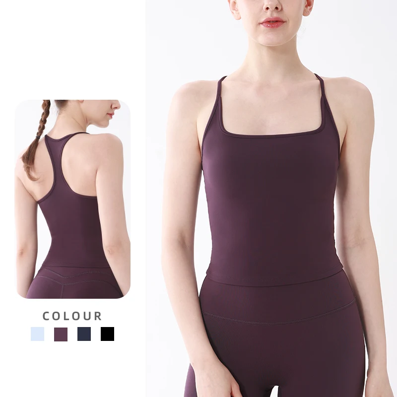 Summer Women's Sleeveless Sports Vest Sexy Slim High Elasticity Fixed One-Piece Cup Shockproof Casual Running Pilates Sportswear