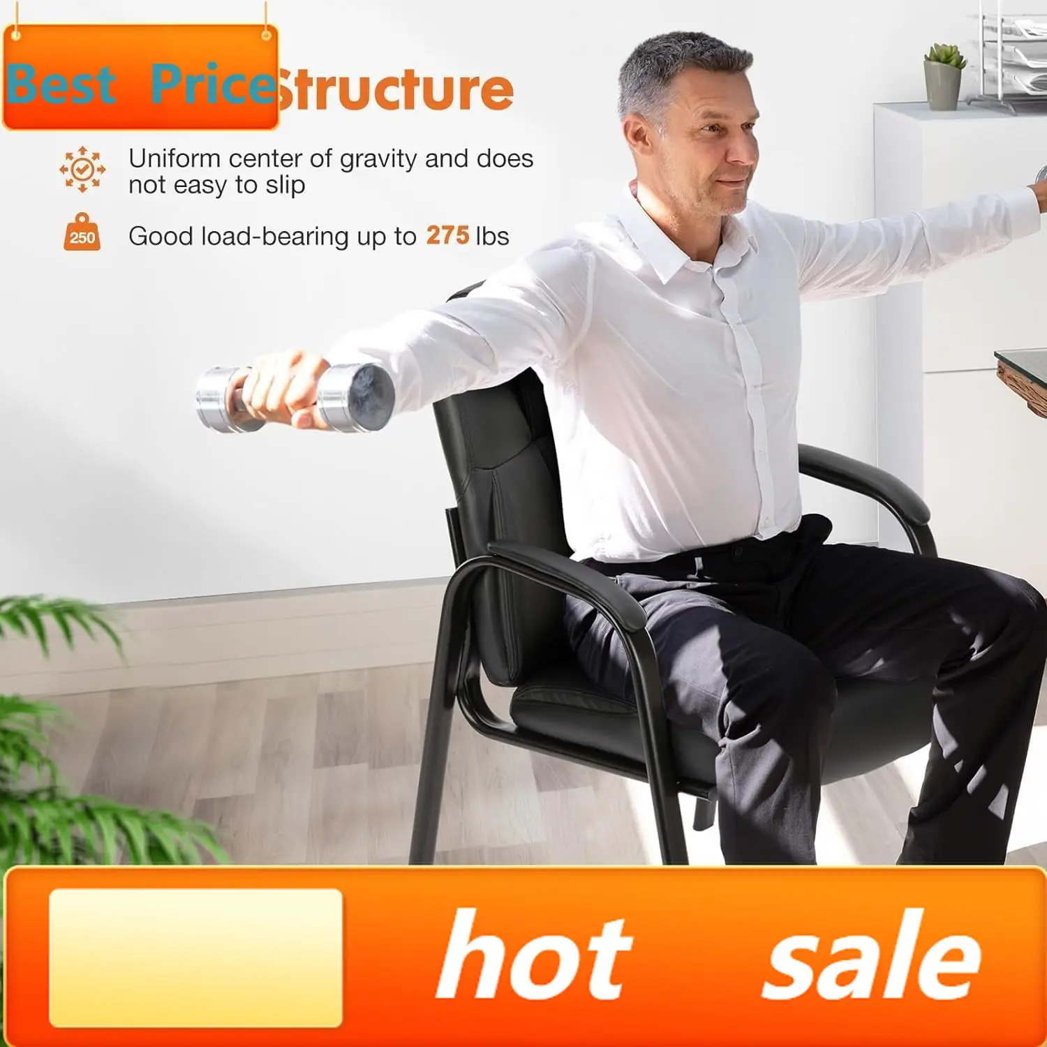 

hot-sellingWaiting Room Office Guest Chairs Set of 2, PU Leather Big and Tall No Wheels Executive Office Chair with Padded Arms