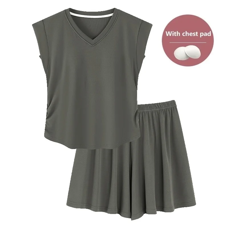 

With Chest Pads Vest Women Clothes For Summer Shorts Sets Sexy Sleepwear Sleeveless Pyjamas Female Modal Ice Silk Pajamas Set