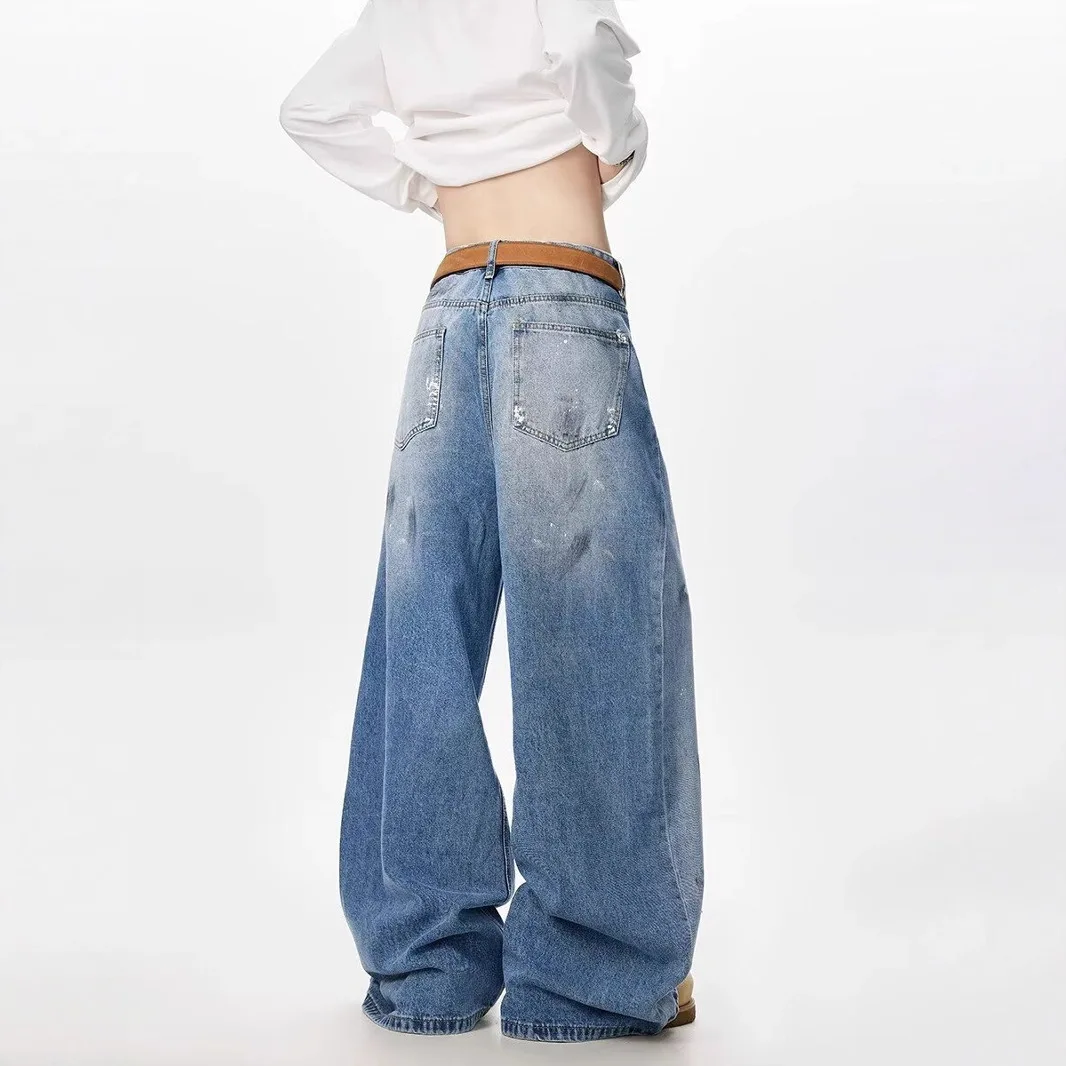 MWJLPWQ جينز عتيق بتصميم جرافيتي خماسية للرجال الهيب هوب خريف جديد ملابس الشارع الشهير بنطلون مستقيم فضفاض 2025 ربيع 11962