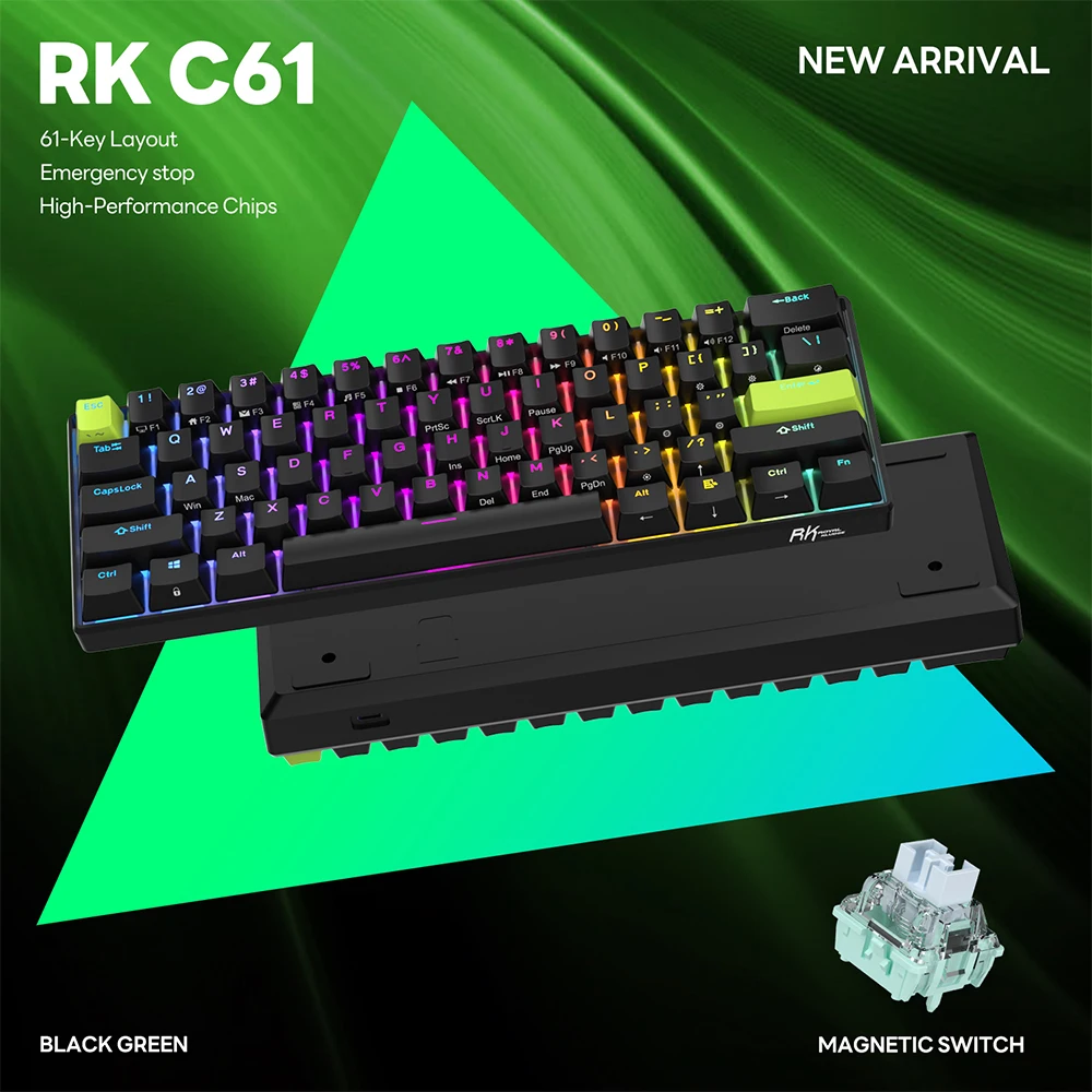 

RK ROYAL KLUDGE RK C61 HE Magnetic Keyboard 60% 61 Keys Mini RGB Hot-swappable Switch Gaming Mechanical Keyboards