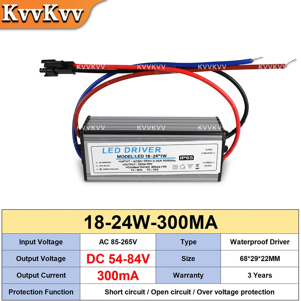 LED Driver Power Supply 1-3W 12-18W 25-36W Waterproof IP65 AC85-265V Constant Current 300mA for Panel Light Transformer